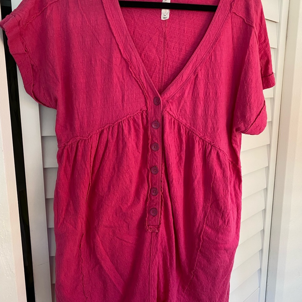 Anthropologie Fuchsia Button-Down Jumpsuit